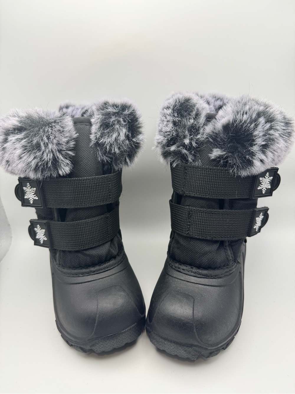 Toddler Black Winter Snow Boots with Faux Fur Cuff